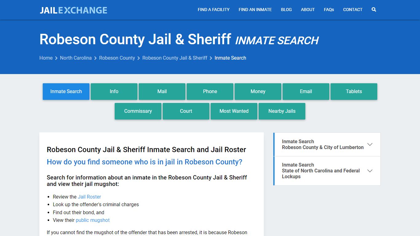 Robeson County Jail & Sheriff Inmate Search - Jail Exchange